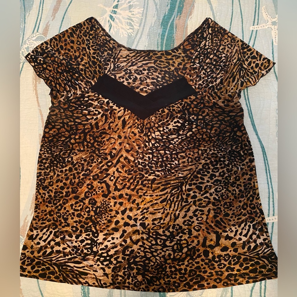 Lane Bryant Brown and Black Cheeta print Cap Sleeve Blouse size 2X